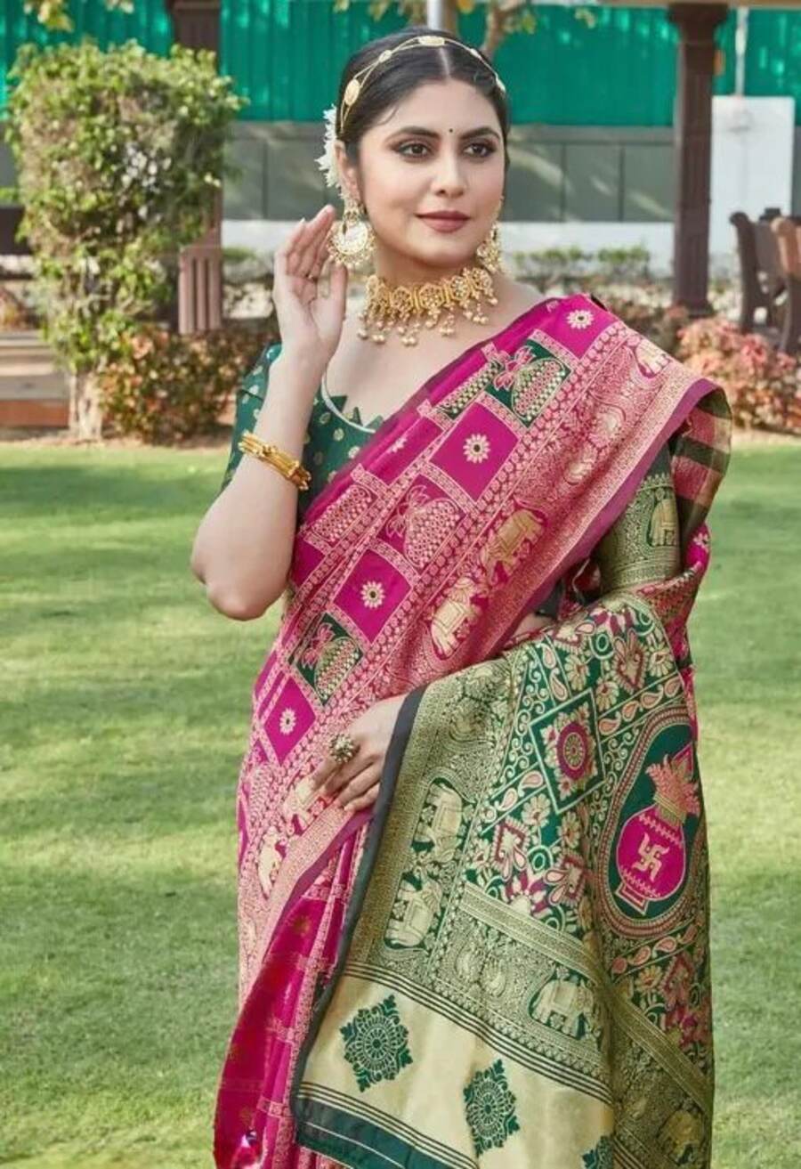 RICH LOOK BANARASI SOFT SILK WEAVING WORK SAREE WITH UNSTITCHED BLOUSE WEDDING WEAR WHOLESALE PRICE ETHNIC GARMENT (2)