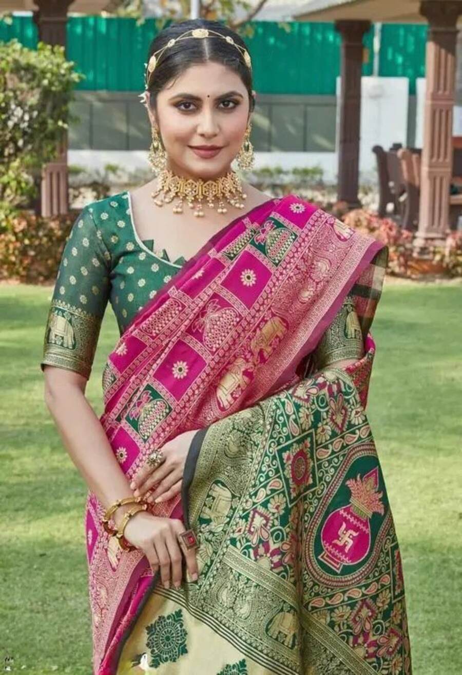 RICH LOOK BANARASI SOFT SILK WEAVING WORK SAREE WITH UNSTITCHED BLOUSE WEDDING WEAR WHOLESALE PRICE ETHNIC GARMENT (5)