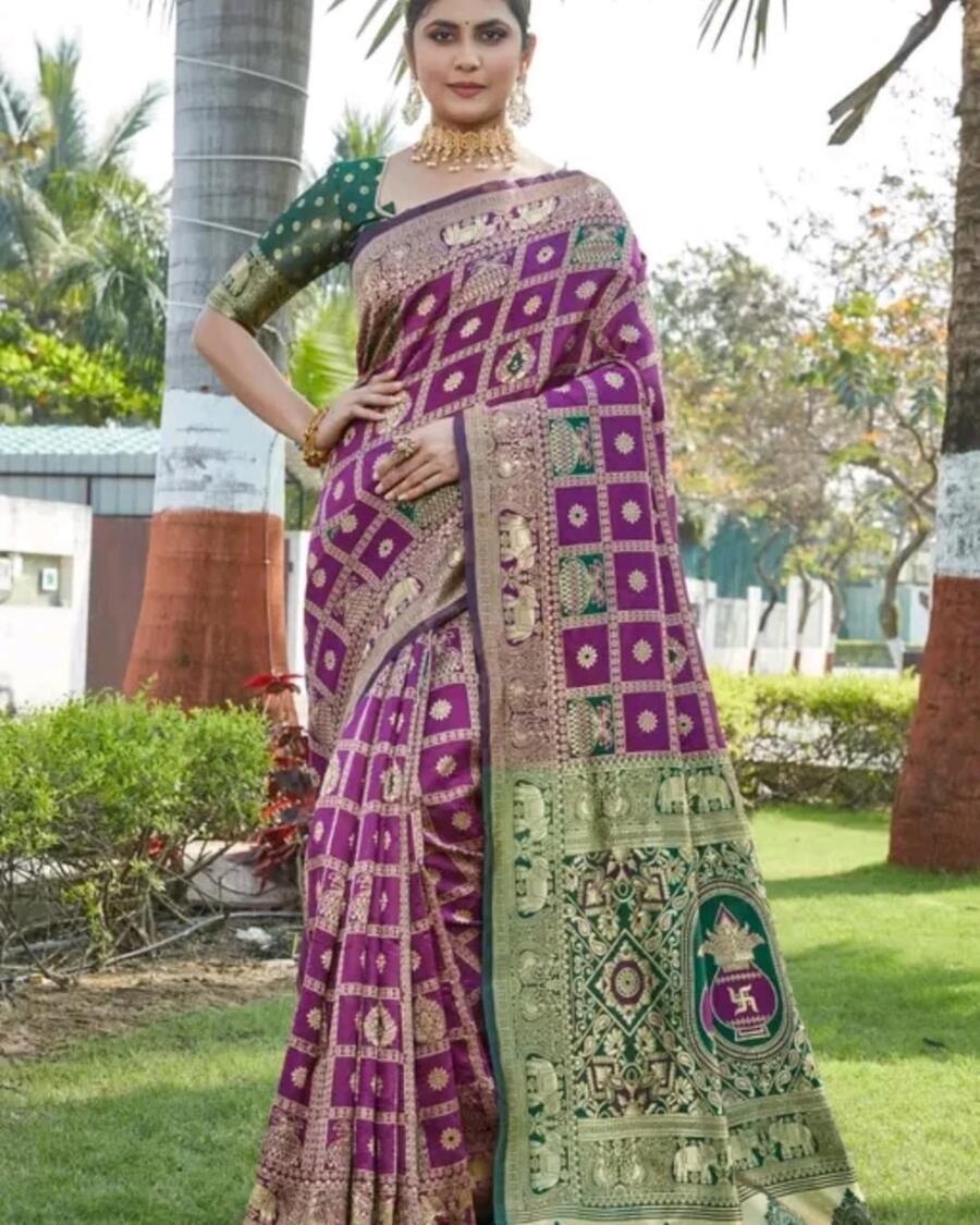 RICH LOOK BANARASI SOFT SILK WEAVING WORK SAREE WITH UNSTITCHED BLOUSE WEDDING WEAR WHOLESALE PRICE ETHNIC GARMENT (7)