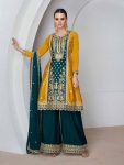 RICH LOOK CHINON EMBROIDERY WORK TOP PALAZZO WITH DUPATTA  TEAL