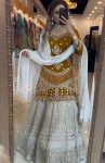 RICH LOOK CHINON MULTI NEEDLE EMBROIDERY WORK WITH SEQUENCE AND ZARI WORK TOP LEHENGA WITH DUPATTA YELLOW