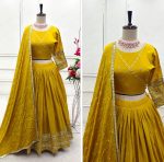 RICH LOOK CHINON SILK EMBROIDERY SEQUENCE WORK LEHENGA CHOLI WITH DUPATTA WEDDING WEAR WHOLESALE PRICE ETHNIC GARMENT (10)