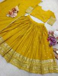 RICH LOOK CHINON SILK EMBROIDERY SEQUENCE WORK LEHENGA CHOLI WITH DUPATTA WEDDING WEAR WHOLESALE PRICE ETHNIC GARMENT (10)