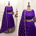 RICH LOOK CHINON SILK EMBROIDERY SEQUENCE WORK LEHENGA CHOLI WITH DUPATTA PURPLE