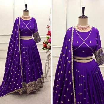 RICH LOOK CHINON SILK EMBROIDERY SEQUENCE WORK LEHENGA CHOLI WITH DUPATTA PURPLE