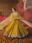 RICH LOOK CHINON SILK EMBROIDERY SEQUENEC WORK GOWN BOTTOM WITH DUPATTA YELLOW