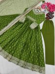 RICH LOOK CHINON SILK EMBROIDERY SEQUENEC WORK GOWN BOTTOM WITH DUPATTA GREEN