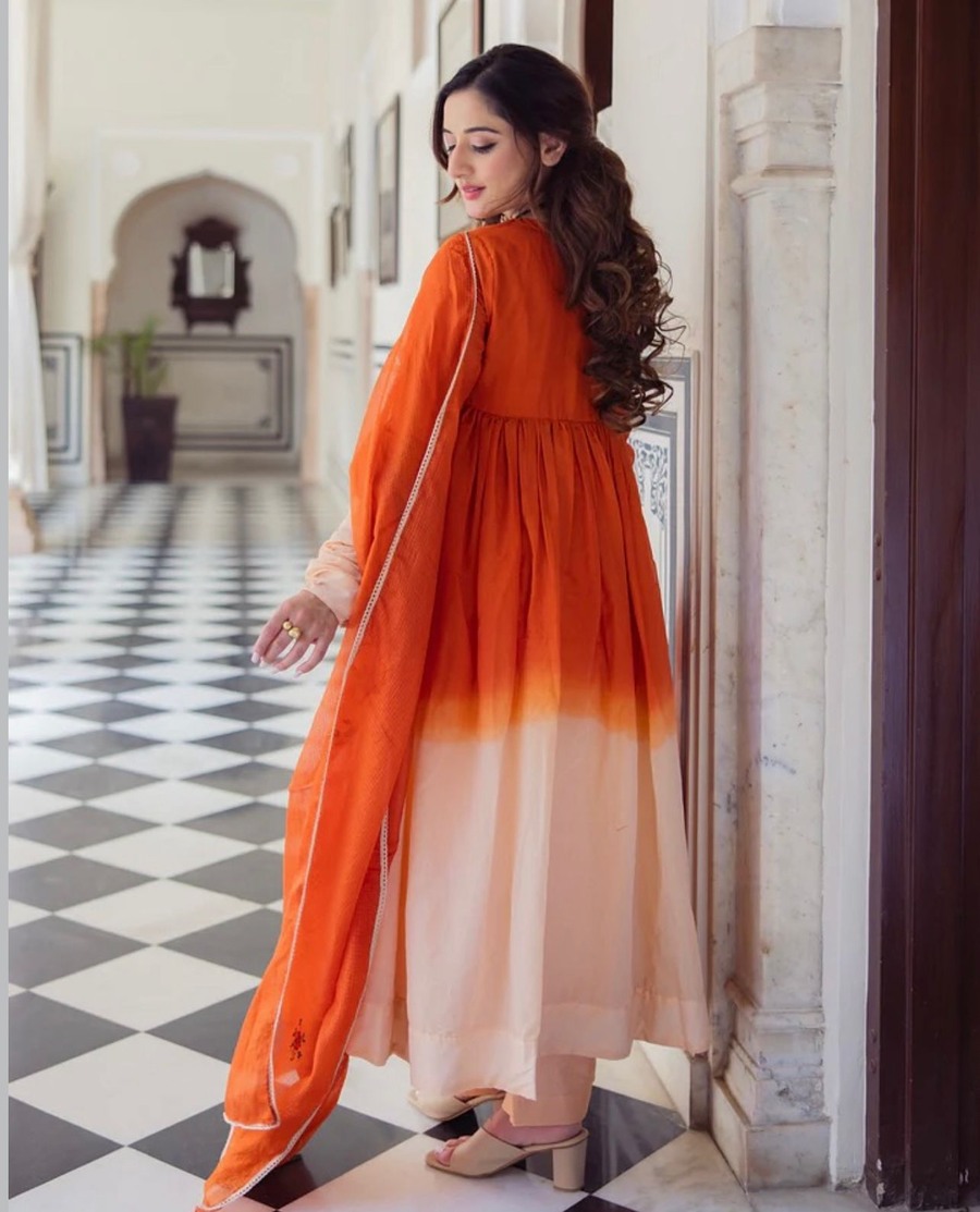 RICH LOOK CHINON SILK EMBROIDERY WORK WITH PRINTED WORK ALIA CUT GOWN BOTTOM WITH DUPATTA CASUAL WEAR WHOLESALE PRICE ETHNIC GARMENT (12)