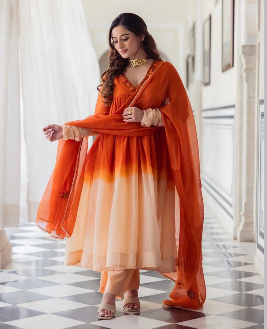 RICH LOOK CHINON SILK EMBROIDERY WORK WITH PRINTED WORK ALIA CUT GOWN BOTTOM WITH DUPATTA CASUAL WEAR WHOLESALE PRICE ETHNIC GARMENT (13)