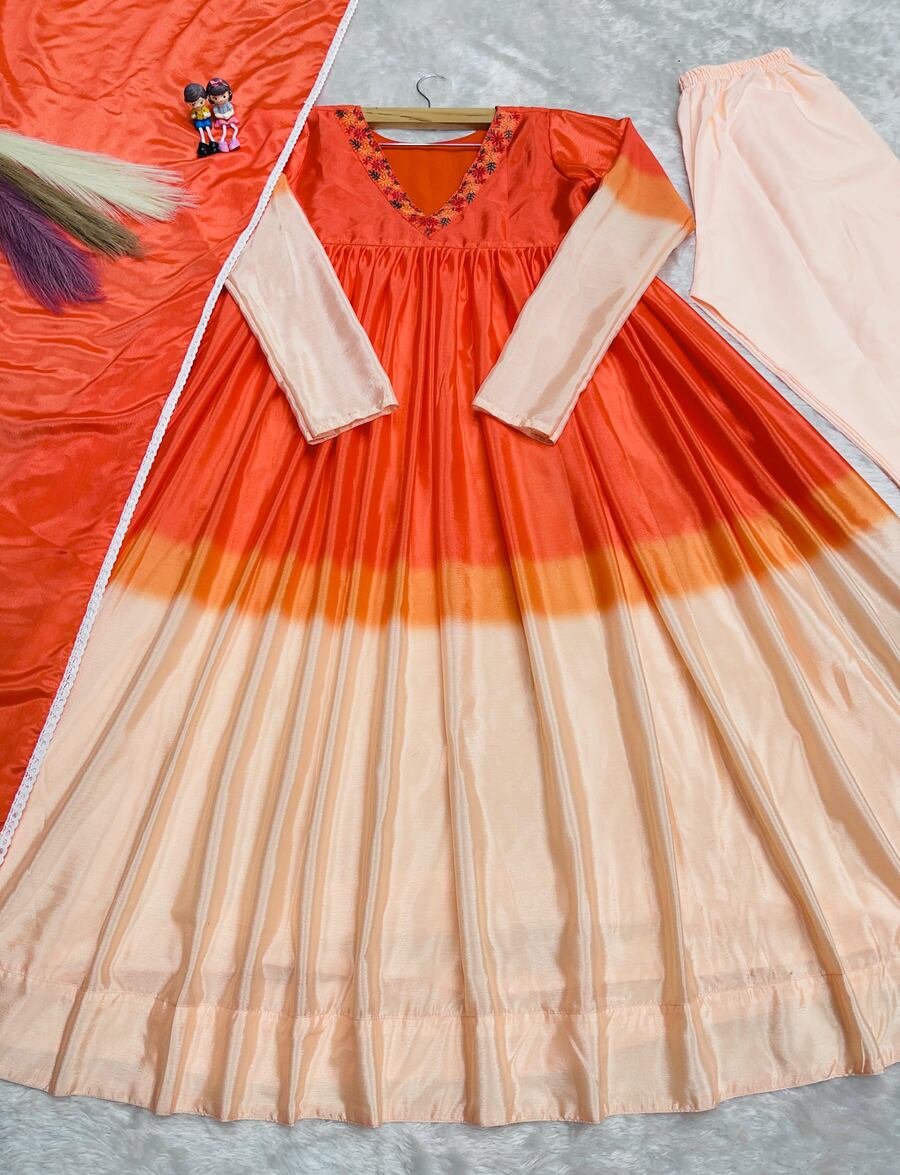 RICH LOOK CHINON SILK EMBROIDERY WORK WITH PRINTED WORK ALIA CUT GOWN BOTTOM WITH DUPATTA CASUAL WEAR WHOLESALE PRICE ETHNIC GARMENT (15)