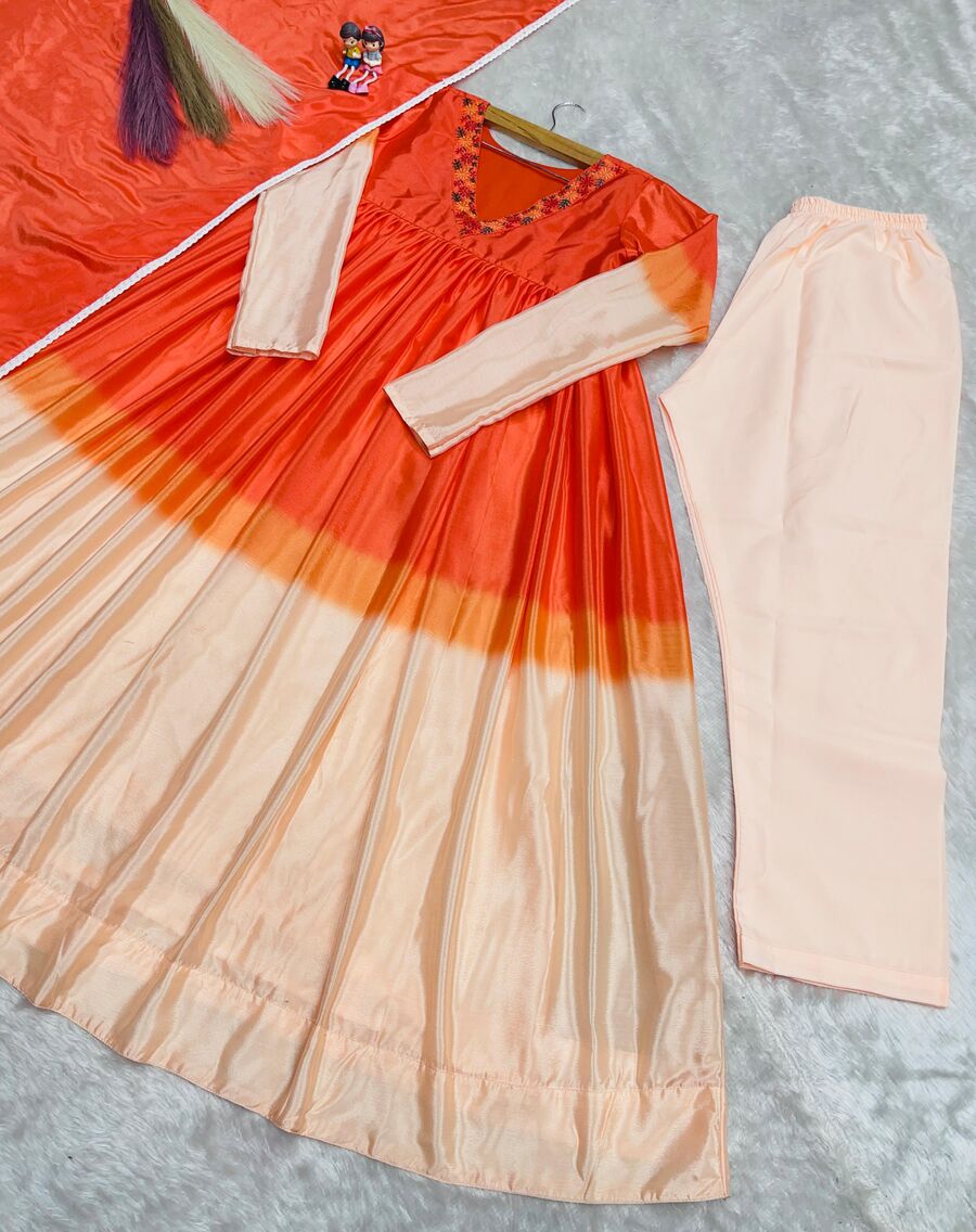 RICH LOOK CHINON SILK EMBROIDERY WORK WITH PRINTED WORK ALIA CUT GOWN BOTTOM WITH DUPATTA CASUAL WEAR WHOLESALE PRICE ETHNIC GARMENT (9)