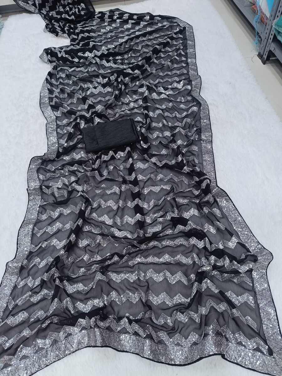 RICH LOOK EMBROIDERY SEQUENCE WORK WITH SEQUENCE LACE WORK SAREE WITH UNSTITCHED BLOUSE PARTY WEAR WHOLESALE PRICE ETHNIC GARMENT (1)