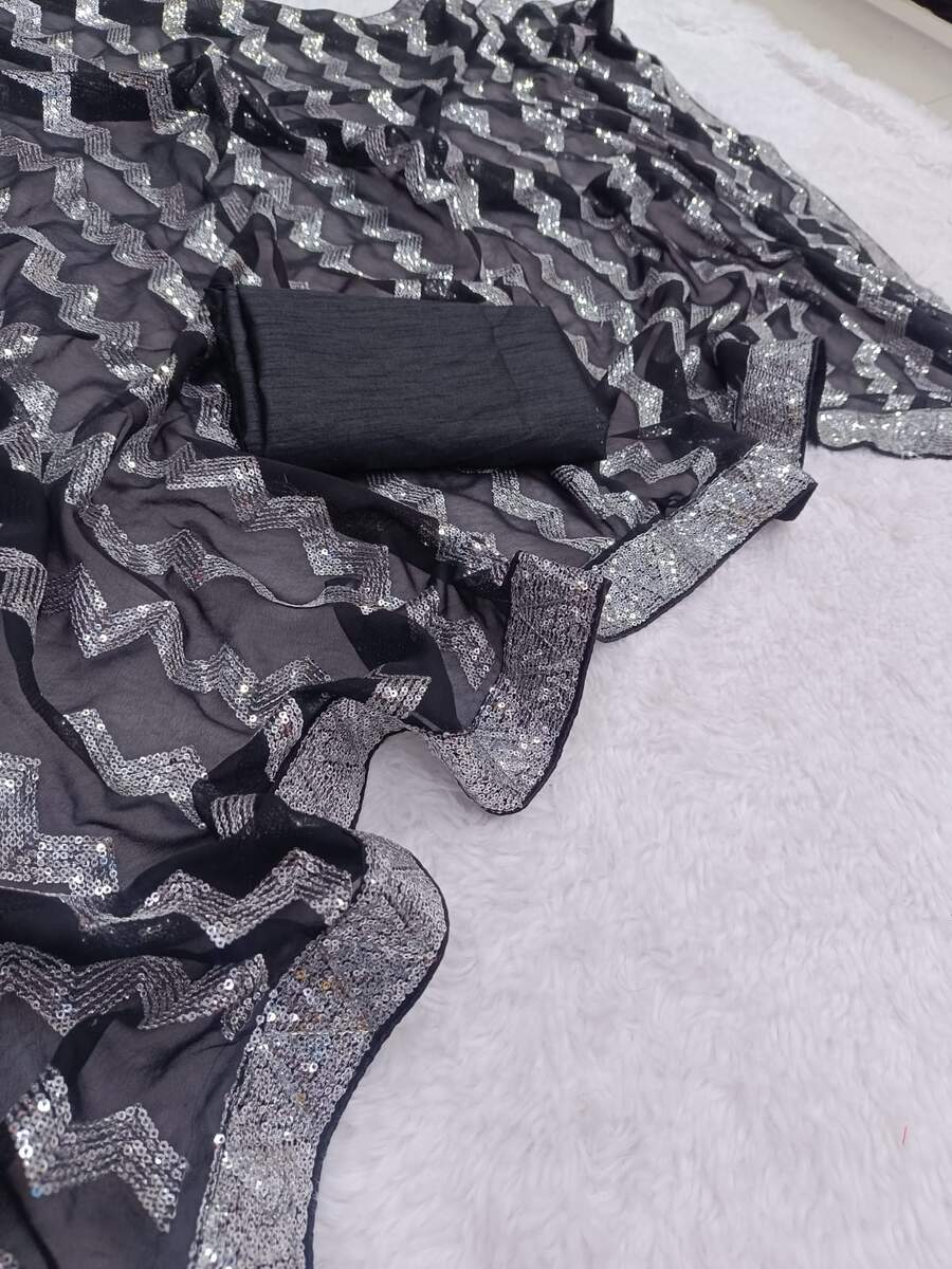 RICH LOOK EMBROIDERY SEQUENCE WORK WITH SEQUENCE LACE WORK SAREE WITH UNSTITCHED BLOUSE PARTY WEAR WHOLESALE PRICE ETHNIC GARMENT (5)