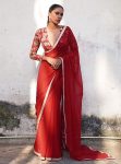 RICH LOOK GEORGETTE EMBROIDERY SEQUENCE WORK LACE WITH PIPING WORK SAREE WITH UNSTITCHED BLOUSE RED