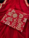 RICH LOOK GEORGETTE EMBROIDERY SEQUENCE WORK LACE WITH PIPING WORK SAREE WITH UNSTITCHED BLOUSE PARTY WEAR WHOLESALE PRICE ETHNIC GARMENT (2)