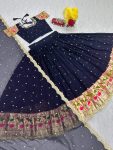 RICH LOOK GEORGETTE EMBROIDERY SEQUENCE WORK LEHENGA CHOLI WITH DUPATTA NAVY BLUE