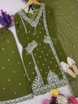 RICH LOOK GEORGETTE EMBROIDERY SEQUENCE WORK WITH FANCY LATKAN WORK TOP PALAZZO WITH DUPATTA  GREEN