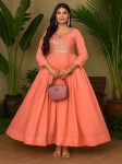 RICH LOOK GEORGETTE EMBROIDERY ZARI SEQUENCE WORK GOWN PEACH