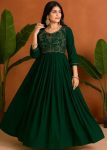 RICH LOOK GEORGETTE EMBROIDERY ZARI SEQUENCE WORK GOWN GREEN