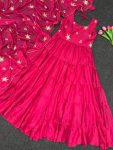 RICH LOOK GEORGETTE LAYER FRILL WORK GOWN WITH EMBROIDERY AND LACE BORDER WORK DUPATTA PARTY WEAR WHOLESALE PRICE ETHNIC GARMENT (3)