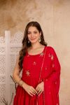 RICH LOOK GEORGETTE LAYER FRILL WORK GOWN WITH EMBROIDERY AND LACE BORDER WORK DUPATTA PARTY WEAR WHOLESALE PRICE ETHNIC GARMENT (3)