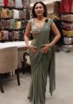RICH LOOK GEORGETTE PLAIN READY TO WEAR SAREE WITH SEQUENCE EMBROIDERY WORK  STITCHED BLOUSE MINT