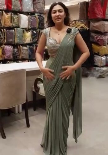 RICH LOOK GEORGETTE PLAIN READY TO WEAR SAREE WITH SEQUENCE EMBROIDERY WORK  STITCHED BLOUSE MINT