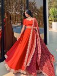 RICH LOOK GEORGETTE PLAIN WITH EMBROIDERY WORK BORDER LEHENGA CHOLI WITH DUPATTA ORANGE
