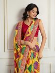 RICH LOOK GEORGETTE RAJWADI BANDHEJ PRINT WITH EMBROIDERY WORK SAREE WITH UNSTITCHED BLOUSE FUNCTIONAL WEAR WHOLESALE PRICE ETHNIC GARMENT (13)