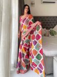 RICH LOOK GEORGETTE RAJWADI BANDHEJ PRINT WITH EMBROIDERY WORK SAREE WITH UNSTITCHED BLOUSE FUNCTIONAL WEAR WHOLESALE PRICE ETHNIC GARMENT (4)