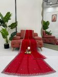 RICH LOOK GEORGETTE THREAD & SEQUENCE WORK WITH PEARL WORK SAREE AND UNSTITCHED BLOUSE WITH DUPATTA BRIDAL WEAR WHOLESALE PRICE ETHNIC GARMENT (3)