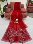 RICH LOOK GEORGETTE THREAD & SEQUENCE WORK WITH PEARL WORK SAREE AND UNSTITCHED BLOUSE WITH DUPATTA BRIDAL WEAR WHOLESALE PRICE ETHNIC GARMENT (3)