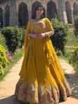 RICH LOOK GEORGETTE THREAD WITH SEQUENCE AND CODING DORI WORK LEHENGA CHOLI WITH DUPATTA YELLOW