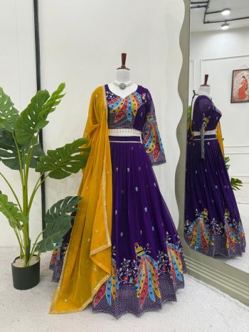 RICH LOOK GEORGETTE THREAD WITH SEQUENCE WORK LEHENGA CHOLI WITH DUPATTA  PURPLE