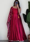 RICH LOOK JAPAN SILK FANCY LACE BORDER WORK ANARKALI GOWN WITH DUPATTA PARTY WEAR WHOLESALE PRICE ETHNIC GARMENT (3)