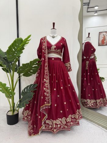 RICH LOOK JIMMY CHOO THREAD WITH SEQUENCE WORK LEHENGA CHOLI WITH DUPATTA MAROON