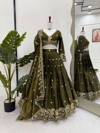 RICH LOOK JIMMY CHOO THREAD WITH SEQUENCE WORK LEHENGA CHOLI WITH DUPATTA MEHNDI