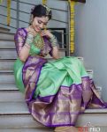 RICH LOOK LICHI SILK JACQUARD WORK  SAREE WITH UNSTITCHED BLOUSE PISTA