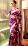 RICH LOOK LICHI SILK ORGANIC BANARASI SAREE WITH UNSTITCHED BLOUSE PURPLE