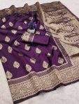RICH LOOK LICHI SILK WEAVING WORK BANARASI SAREE WITH UNSTITCHED BLOUSE FUNCTIONAL WEAR WHOLESALE PRICE ETHNIC GARMENT (1)