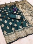 RICH LOOK LICHI SILK WEAVING WORK BANARASI SAREE WITH UNSTITCHED BLOUSE GREEN
