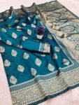 RICH LOOK LICHI SILK WEAVING WORK BANARASI SAREE WITH UNSTITCHED BLOUSE FUNCTIONAL WEAR WHOLESALE PRICE ETHNIC GARMENT (4)