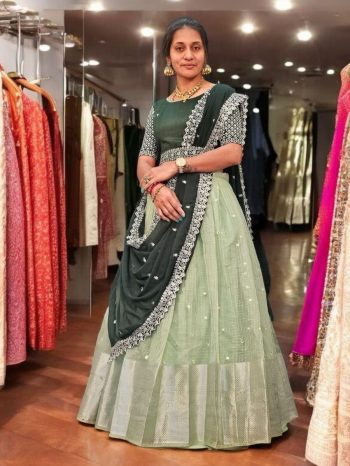 RICH LOOK NYLON ORGANZA SILK ZARI EMBROIDERY MIRROR WORK LEHENGA CHOLI WITH PISTA