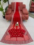 RICH LOOK ORGANZA SILK THREAD AND SEQUENCE WORK WITH LCD DIAMOND WORK SAREE WITH UNSTITCHED BLOUSE PARTY WEAR WHOLESALE PRICE ETHNIC GARMENT (10)