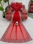 RICH LOOK ORGANZA SILK THREAD AND SEQUENCE WORK WITH LCD DIAMOND WORK SAREE WITH UNSTITCHED BLOUSE PARTY WEAR WHOLESALE PRICE ETHNIC GARMENT (10)