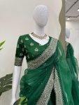 RICH LOOK ORGANZA SILK THREAD AND SEQUENCE WORK WITH LCD DIAMOND WORK SAREE WITH UNSTITCHED BLOUSE PARTY WEAR WHOLESALE PRICE ETHNIC GARMENT (17)