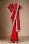 RICH LOOK ORGANZA SILK THREAD AND SEQUENCE WORK WITH LCD DIAMOND WORK SAREE WITH UNSTITCHED BLOUSE PARTY WEAR WHOLESALE PRICE ETHNIC GARMENT (10)