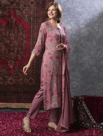 RICH LOOK RAYON SLUB DIGITAL PRINTED TOP BOTTOM WITH DUPATTA PINK