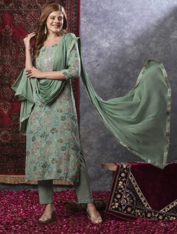 RICH LOOK RAYON SLUB DIGITAL PRINTED TOP BOTTOM WITH DUPATTA PISTA