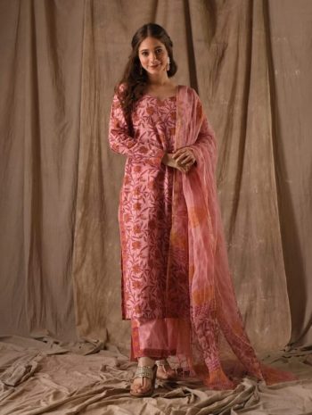 RICH LOOK ROMAN LINEN SLUB DIGITAL PRINTED TOP BOTTOM WITH DUPATTA PEACH